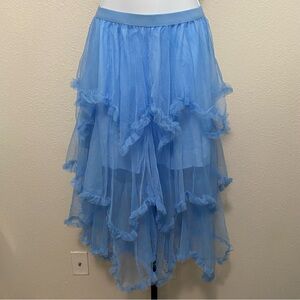 Asymmetrical layered tulle ruffle midi skirt